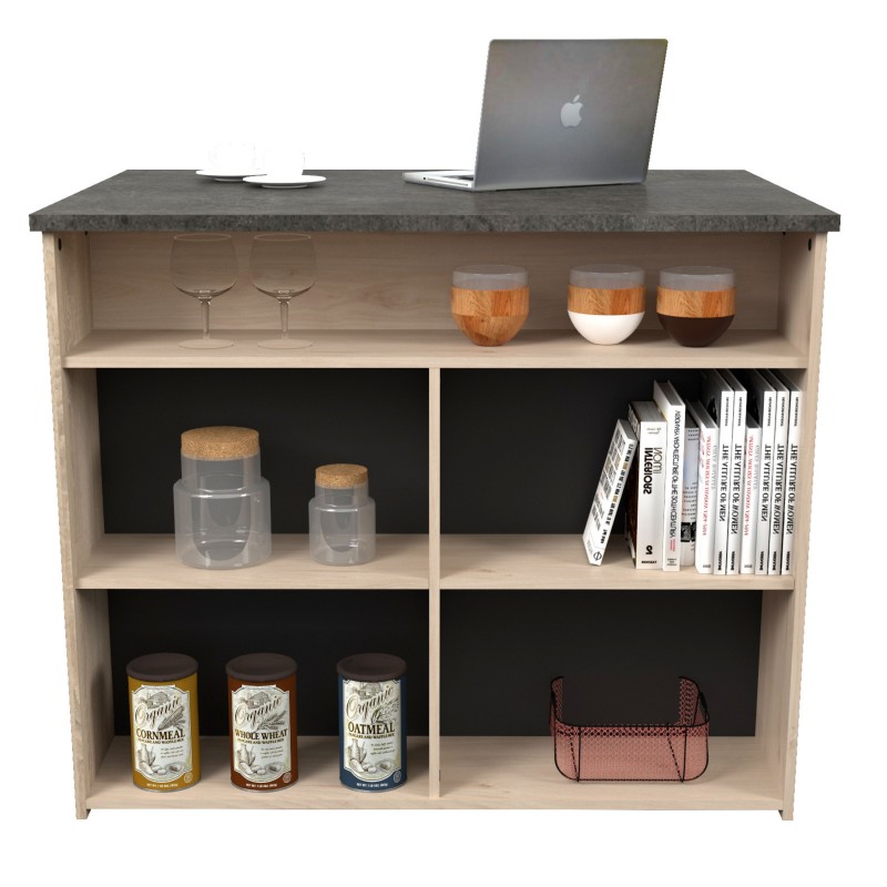 Isla Cocina Arko Mueble Auxiliar Roble Áspero y Negro 109x90x80 cm