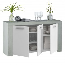 Aparador Salón Comedor Estilo Industrial Con 3 Puertas Color Gris Cemento Y Blanco 144 cm Aparador Salón Comedor Estilo Industrial Con 3 Puertas Color Gris Cemento Y Blanco 144 cm