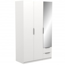 Armario Moderno Ghost 3 Puertas y 2 Cajones Con Espejo Blanco Mate 203x119 cm