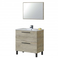 Mueble de Baño con Patas Athena y Espejo Roble 80 cm (Lavamanos Opcional)