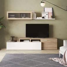 Mueble salón Nexus modular roble canadian y blanco brillo 200 cm