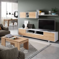 Pack muebles salón moderno roble canadian y blanco