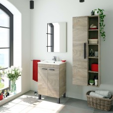 Mueble de Baño Pack Roble Alaska con Columna (Incluye Lavabo y Espejo)