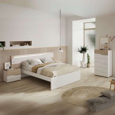 Dormitorio Matrimonio Completo Asimetric blanco y sahara con LED (mesitas 2 o 3 cajones)