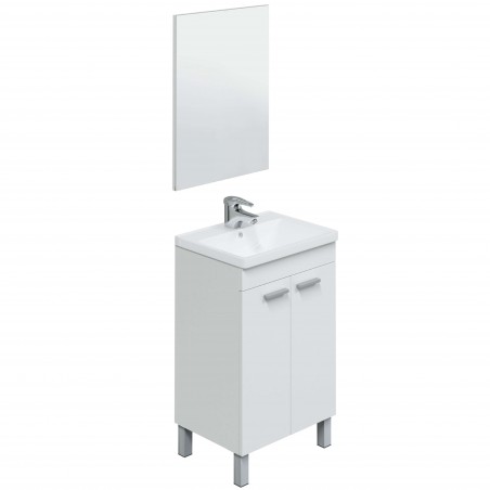 Mueble de Baño con Patas y Espejo Camelia Blanco Brillo 50 cm (Lavamanos Opcional)
