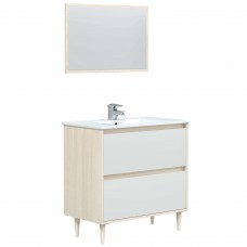 Mueble De Baño Con Patas Verona Roble Y Blanco Brillo 80 cm