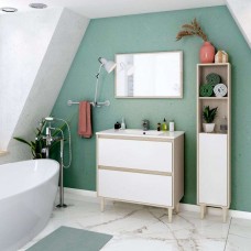 Mueble De Baño Pack Verona Con Columna Roble y Blanco Brillo (Incluye espejo) Mueble De Baño Pack Verona Con Columna Roble y Blanco Brillo (Incluye espejo)