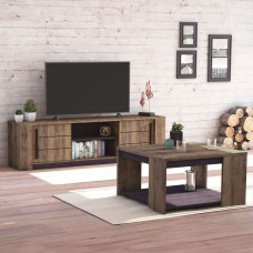 Pack Salón Mónaco Industrial En Roble Oscuro y Negro (Mesa TV + Mesa Centro)