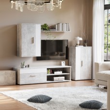 Mueble de Salón Comedor Kolm Color Blanco Mate y Gris Cemento 190 cm