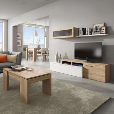 Pack salón completo Nexus color Roble Canadian y Blanco Brillo Pack salón completo Nexus color Roble Canadian y Blanco Brillo