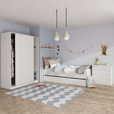 Habitación Juvenil Moderna Pack Muebles Terai Tibet (Cama + Armario + Cómoda) Blanco