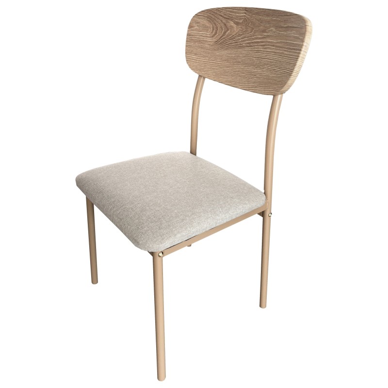 Conjunto Mesa y 4 Sillas Vex Estilo Industrial Color Roble Claro y Champagne