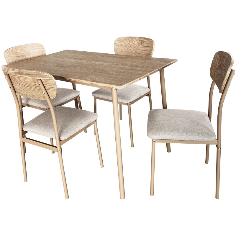 Pack Mesa y 4 Sillas Vex Estilo Industrial Color Roble Claro y Champagne Pack Mesa y 4 Sillas Vex Estilo Industrial Color Roble Claro y Champagne