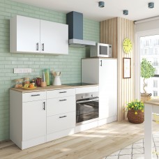 Cocina Modular Kira 6 Módulos Color Blanco Brillo y Roble Canadian 220 cm