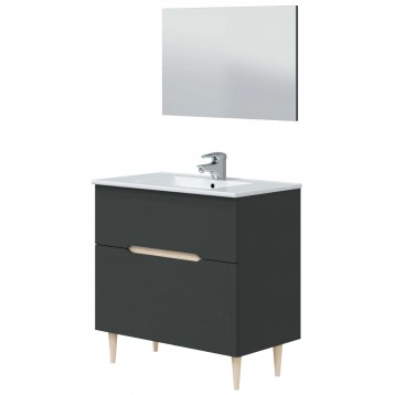 Mueble de Baño con Patas Lotto y Espejo Color Roble y Antracita 80 cm (Lavabo Opcional)
 Tipo Lavamanos-Sin lavamanos