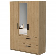 Armario Craft 3 Puertas con espejo Color Roble Hamilton y Negro 134x192 cm