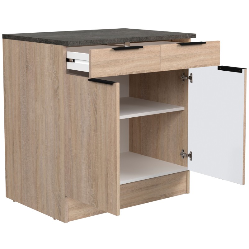 Módulo Cocina Inferior Arko 2C 2P Roble Áspero y Negro 80x60 cm