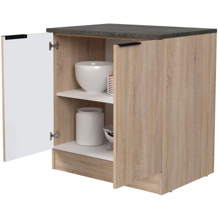 Módulo Cocina Bajo Arko Fregadero 2 Puertas Roble Áspero y Negro 80 cm