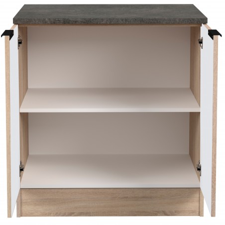 Módulo Cocina Bajo Arko Fregadero 2 Puertas Roble Áspero y Negro 80 cm