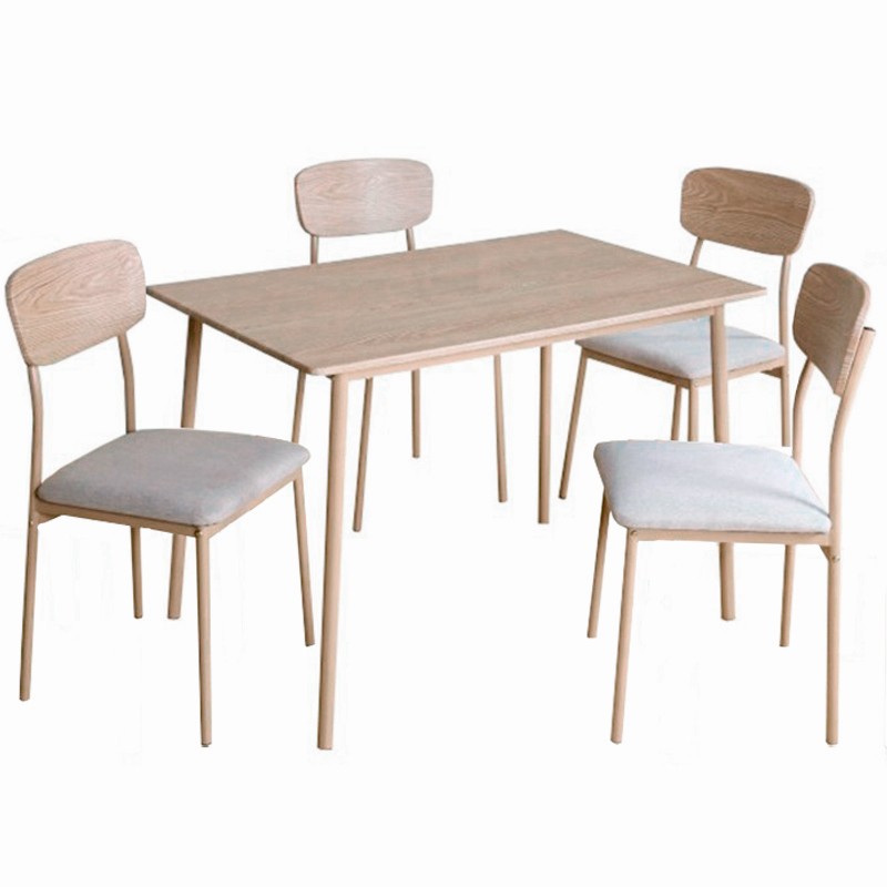 Conjunto Mesa y 4 Sillas Vex Estilo Industrial Color Roble Claro y Champagne Conjunto Mesa y 4 Sillas Vex Estilo Industrial Color Roble Claro y Champagne