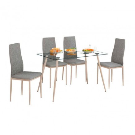 Conjunto mesa cristal + 4 sillas color gris Asper II