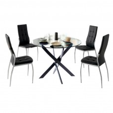 Pack Mesa Redonda Cristal + 4 Sillas Comedor Negro