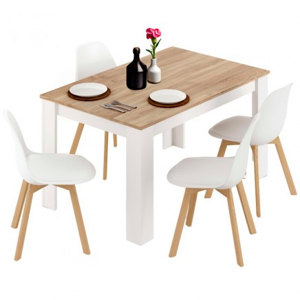 Pack Mesa con 4 Sillas Estilo Nórdico Color Blanco y Roble Canadian