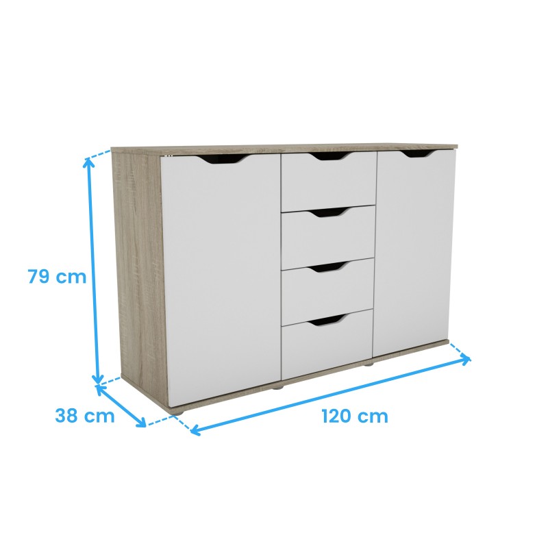 Aparador Salón Parc 2P 4C Color Roble Sonoma y Blanco Mate 120 cm
