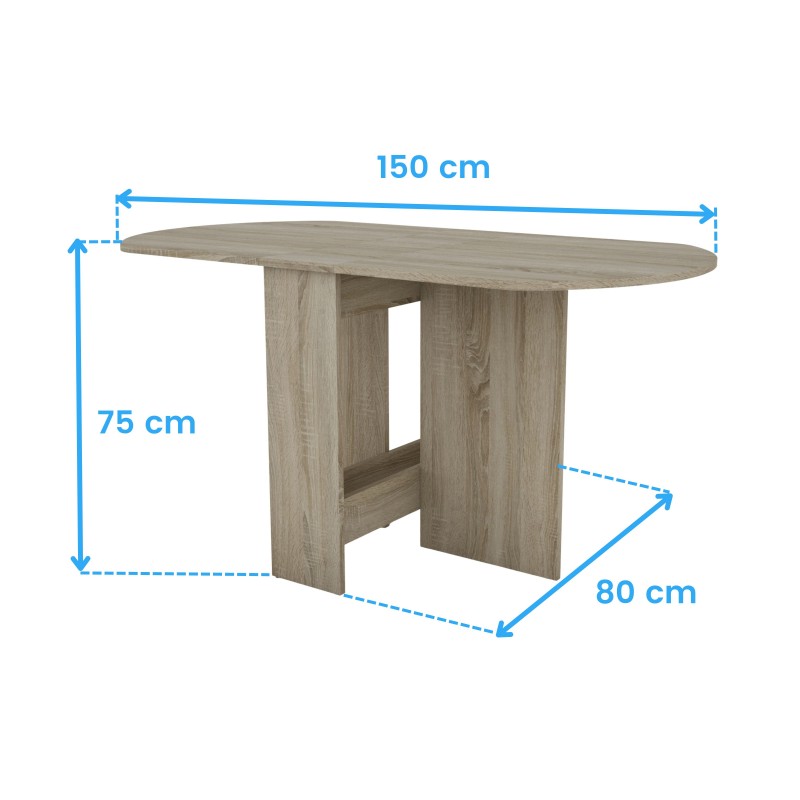 Mesa de Comedor Redonda Abatible Sand Color Roble Sonoma 150x75x80 cm
