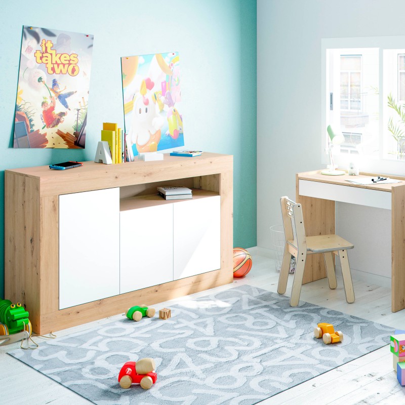 Aparador salón Baltik Color Roble Nodi Y Blanco Artik 144 cm