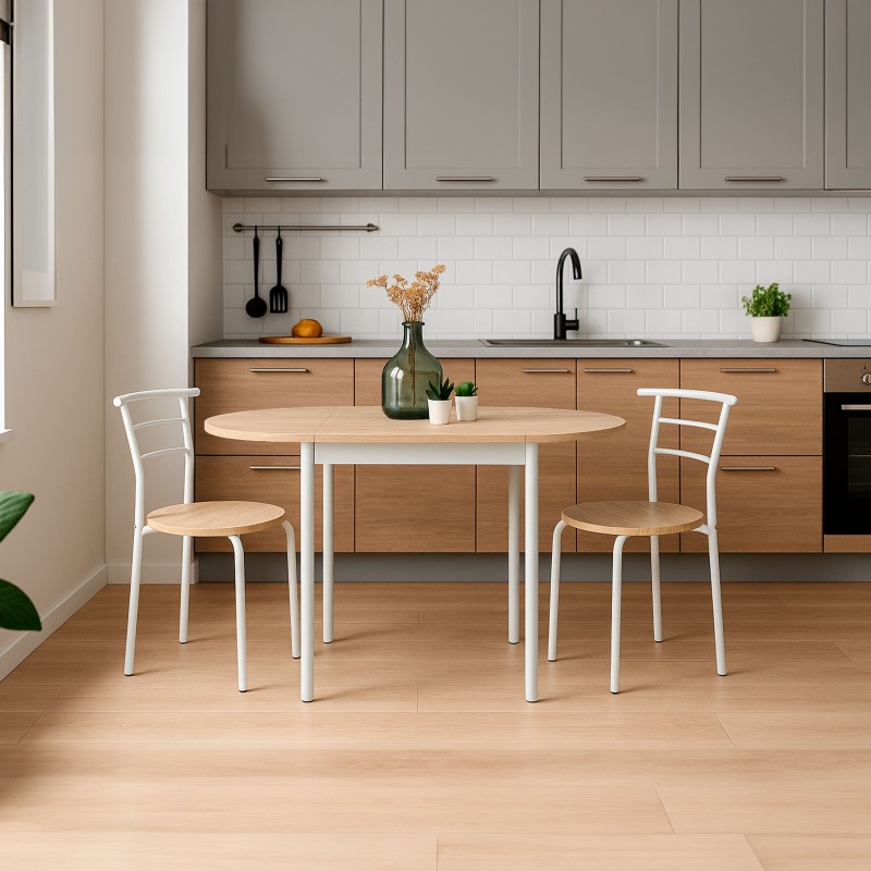 Conjunto mesa y 2 sillas blanco y roble Butterfly