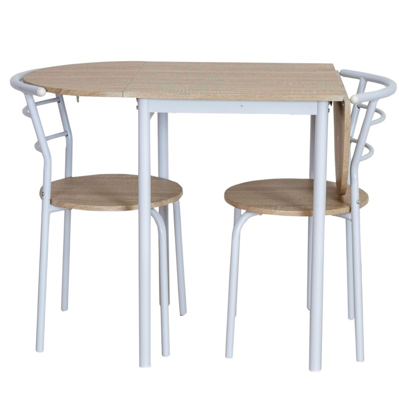 Conjunto mesa y 2 sillas blanco y roble Butterfly