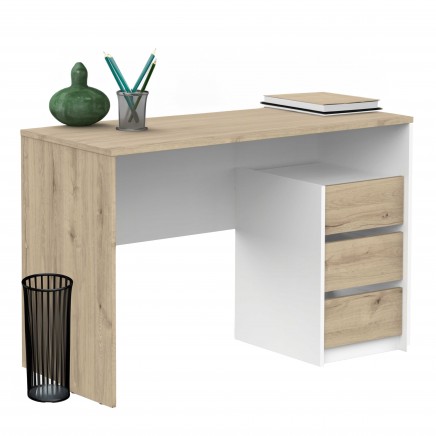 Mesa escritorio Harison con 3 cajones Roble kronberg y Blanco mate 117 cm
