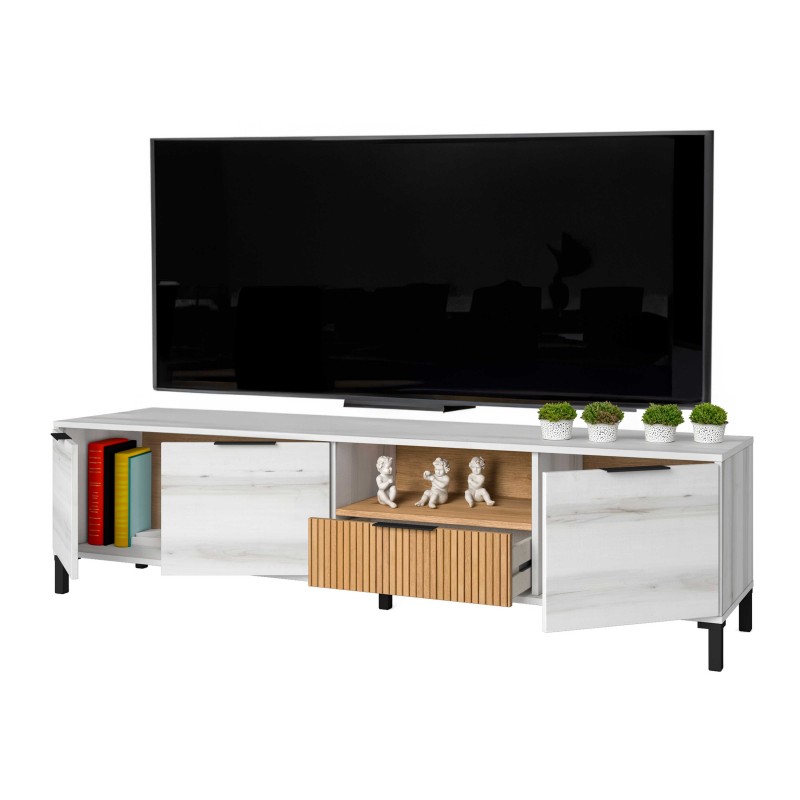 Mesa de Tv Tokio 178 cm Salón Comedor Blanco Albo y Roble Rayado Mesa de Tv Tokio 178 cm Salón Comedor Blanco Albo y Roble Rayado
