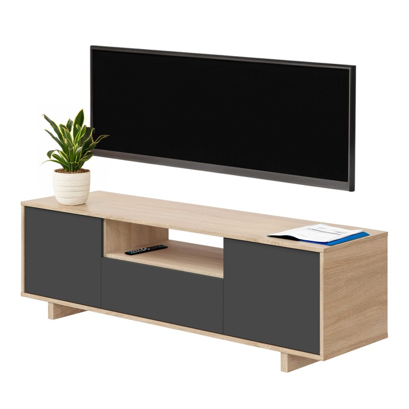 Mesa TV Zaira 150 cm 3 puertas color gris y roble Mesa TV Zaira 150 cm 3 puertas color gris y roble