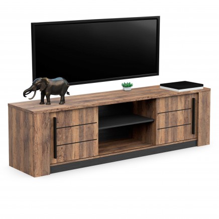 Mueble Tv Salón Mónaco Puertas Correderas Roble Saloon y Negro Estructurado 185 cm