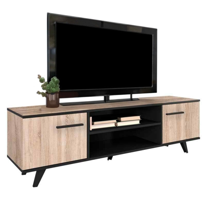 Mueble Bajo TV Wayne Moderno Color Roble Cepillado Y Negro Mate 151 cm Mueble Bajo TV Wayne Moderno Color Roble Cepillado Y Negro Mate 151 cm