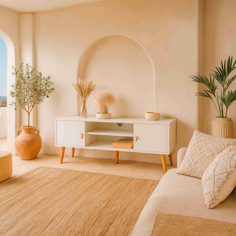 Mueble TV Anzio 2 Puertas en Blanco Mate 140 cm