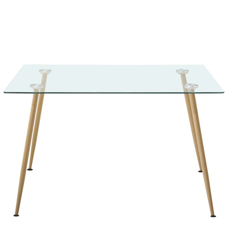 Conjunto Mesa Cristal y 4 Sillas Comedor Color Beige y Negro