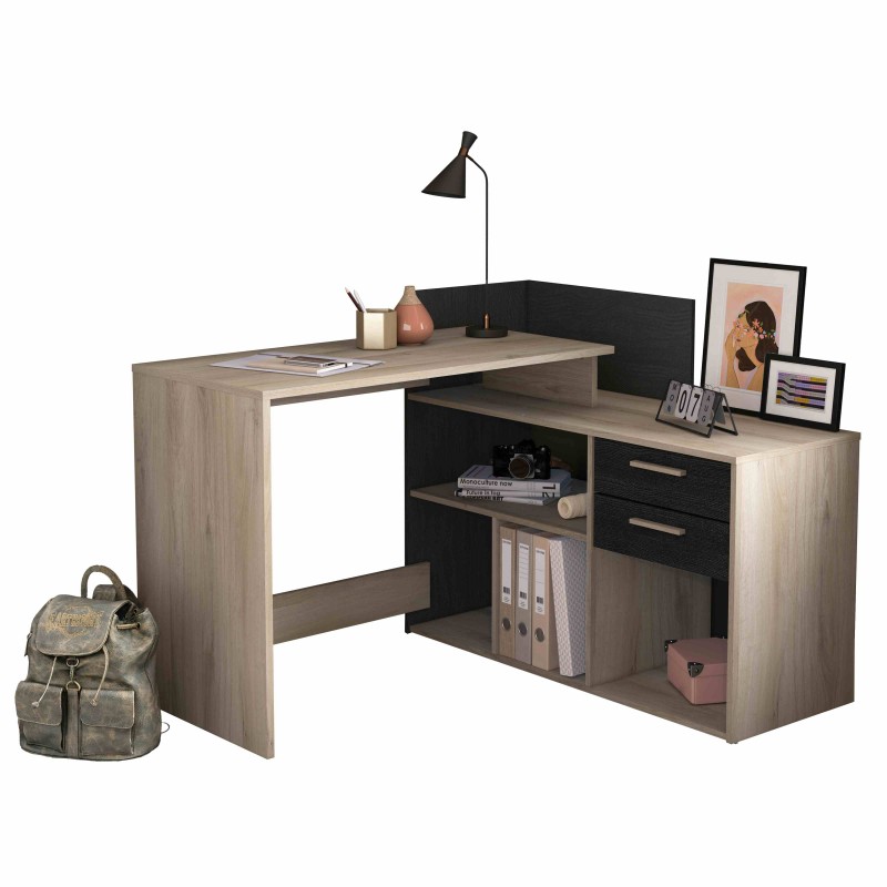 Mesa Escritorio Optima 2 Cajones Reversible Color Roble Kronberg y Negro 121 cm Mesa Escritorio Optima 2 Cajones Reversible Color Roble Kronberg y Negro 121 cm