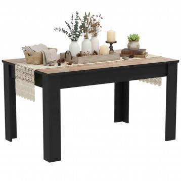Mesa Salón Coomedor Wayn Eestilo industrial Negro Mate Y Roble Cepillado 138x90 cm