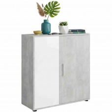 Aparador Salón Moderno Rom Blanco Mate y Cemento 80 cm