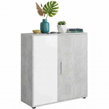 Aparador Salón Moderno Rom Blanco Mate y Cemento 80 cm