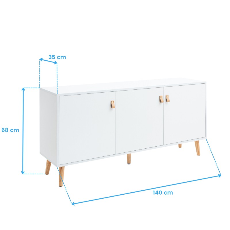 Aparador Salón Anzio Estilo Nórdico Color Blanco 140 cm