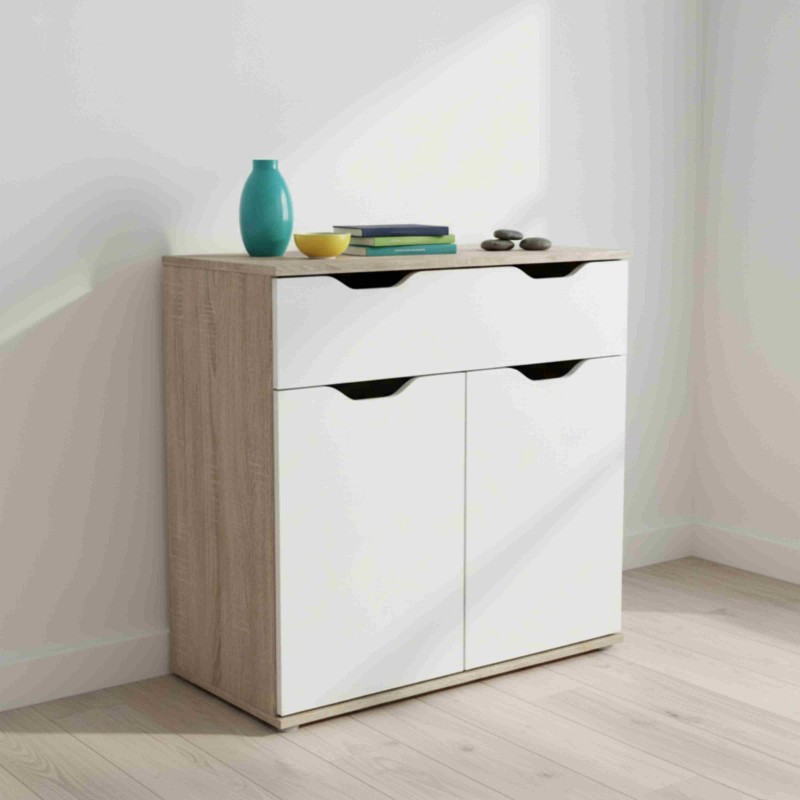 Aparador Salón Parc 2P 1C Color Roble Sonoma y Blanco Mate 80 cm
