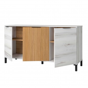 Aparador Salón Tokio 3 Puertas Blanco Albo y Roble Rayado 136 cm