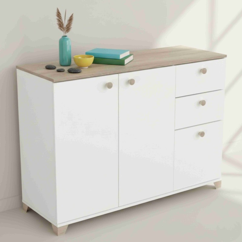 Aparador Salón Comedor Izzy Color Blanco Mate y Roble Kronberg 120 cm