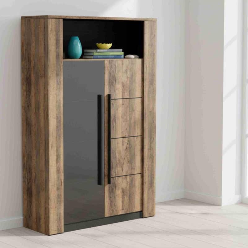 Vitrina Mónaco Color Roble Saloon y Negro 114x176 cm