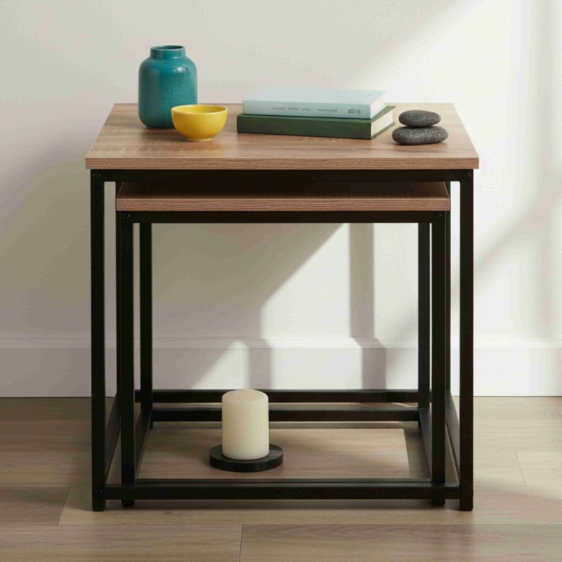 Mesas centro auxiliares Aliaj 2 niveles negro y roble claro