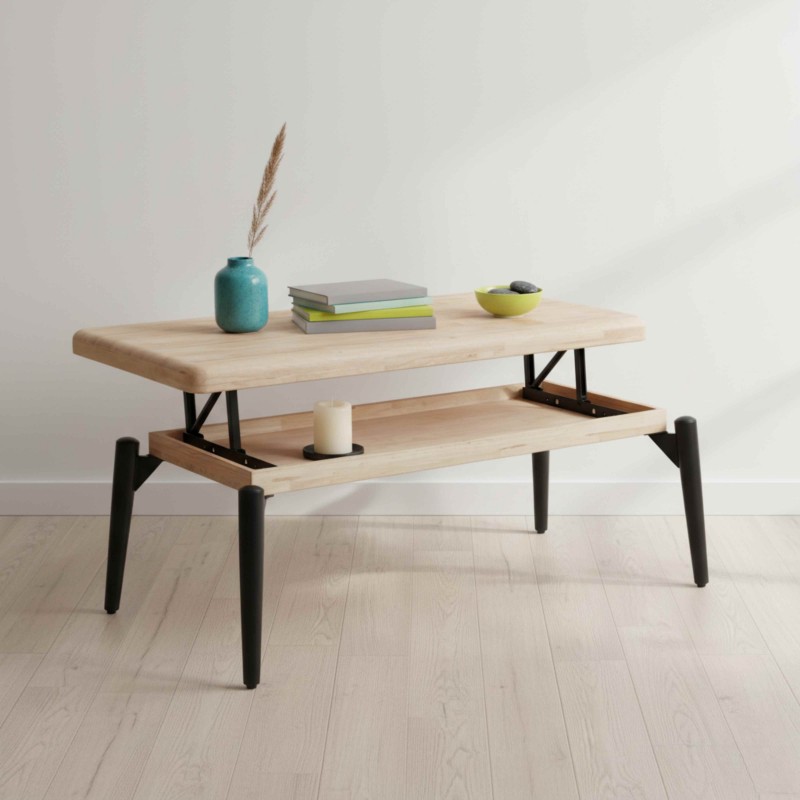 Mesa de centro elevable Lua Roble Nordish y Negro 120x60 cm